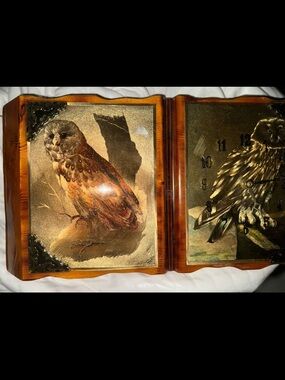 Vintage Wood Owl decorative battery operated Clock Art retro eclectic